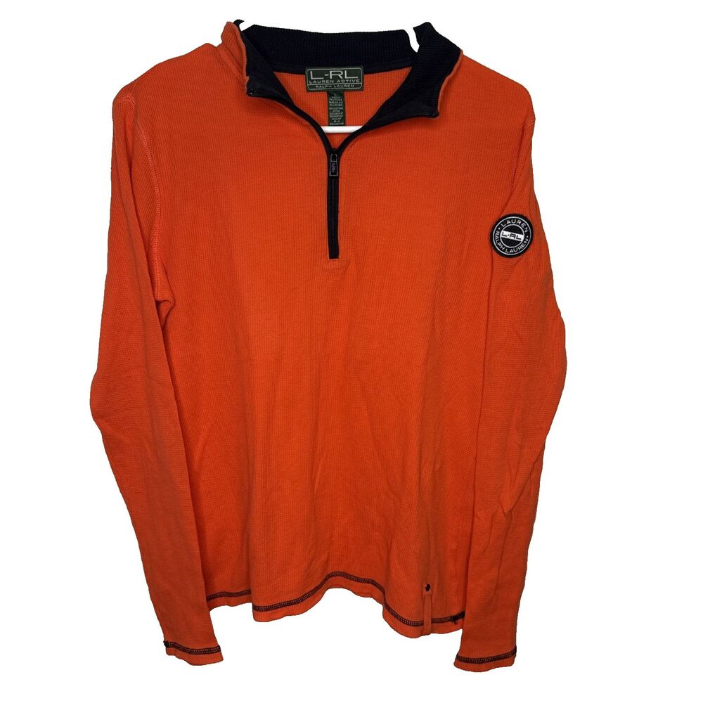 Lauren Active Ralph Lauren Womens Large Orange 1/4 Zip Pullover Waffle Knit LRL